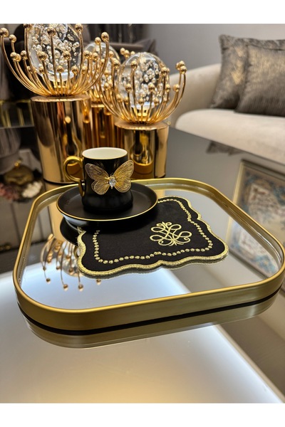 FİNESERVECO Gold Kelebek Detaylı Türk Kahvesi Fincanı(Acar plus)ve Şık Sunum ...