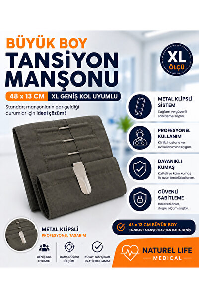 Eom Metal Klipsli Büyük Boy Tansiyon Manşonu 48x13 cm XL Geniş Kol Uyumlu Cuff
