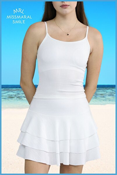 missmaral Beyaz Mykonos Şortlu Etek Havuz-deniz Spor Ve Günlük Kullanım Skirt With Shorts 4101