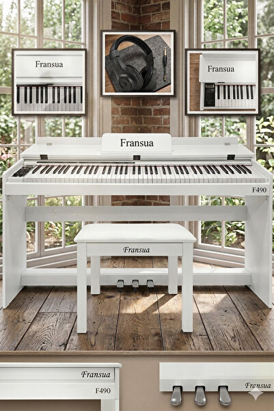 FRANSUA F490WH Dijital Piyano Beyaz Tus Hassasiyetli ( Tabure ve Kulaklık Hed...