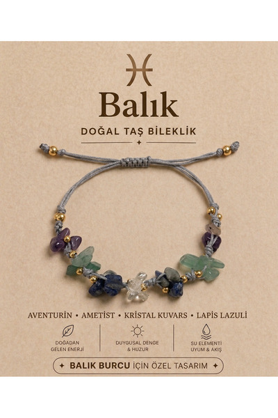 Femenino Balık Burcu Gerçek Doğal Taş Örme Bileklik - Aventurin, Ametist, Lap...