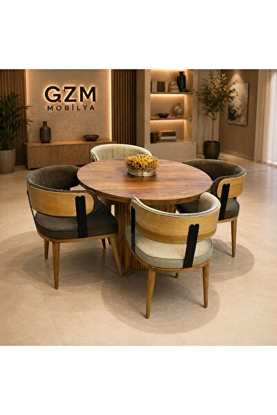 larissa design mutfak masa takımı 4 kişilik( 100 çap mdf tabla ahşap ayak) ku...