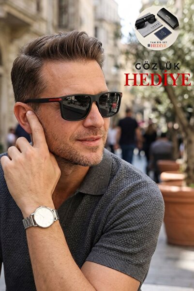Lozzo Men's polarized matte black square sunglasses 23059 c2 p m