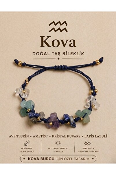 Femenino Kova Burcu Gerçek Doğal Taş Örme Bileklik – Aventurin, Ametist, Lapi...