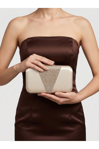 Biçanta Nude Color Satin Rosegold Stone Βραδινό Τσάντα Βραδινή Τσάντα Αρραβών...