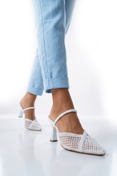 Ceylans Πλεκτά γυναικεία παπούτσια-παντόφλες με μυτερή μύτη και τακούνι