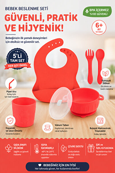 jojobebek Silikon Beslenme Seti Silikon Vakumlu Kapaklı Mama Kase, Silikon Ön...