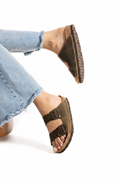 Uniqueqoop Παντόφλες Unisex από γνήσιο φελλό από δέρμα μοσχαριού