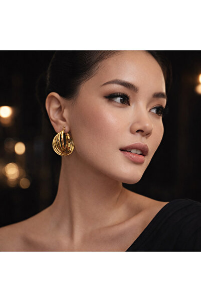 angelloop Wavy Spiral Gold Large Hoop Earrings - Stainless Steel Earrings-3.5 cm