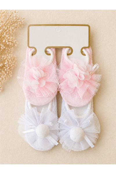 Minimissbaby Minimiss Baby 2’li Bebek Babet Çorap Seti – Tül Fiyonk & Taş Det...
