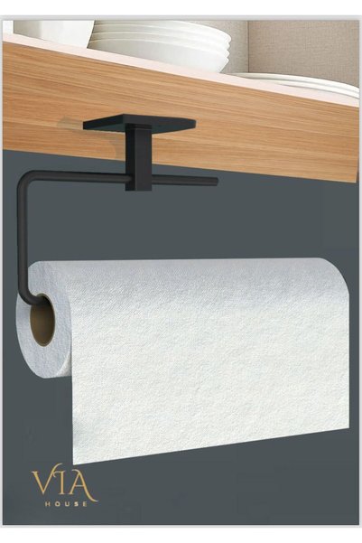 VİE HOUSE 4-Piece Black Blow Dryer Hanger - Adhesive and Screw, Paper Towel Holder and Toilet Rack