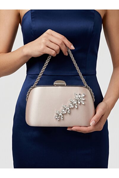 Biçanta Ειδική σχεδίαση Skin Color Σατέν Λαβή Αλυσίδας Ασημένια Κρυστάλλινη Π...