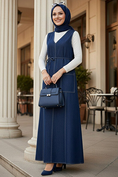 N.S NEVA STYLE Ναυτικό μπλε φόρεμα τζιν με ισλαμική ενδυμασία 19054L