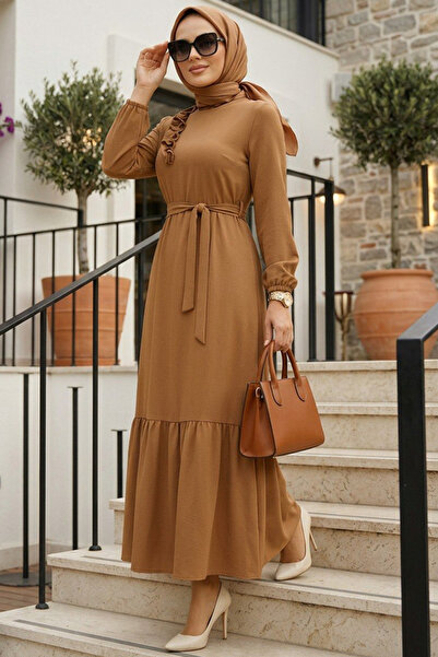 Neva Style Rochie Hijab Biscuiți cu centură 659BS