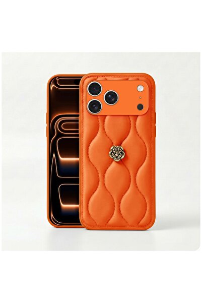 Zebana Apple iPhone 17 Pro Max Uyumlu Kılıf Camellia Deri Kılıf Turuncu