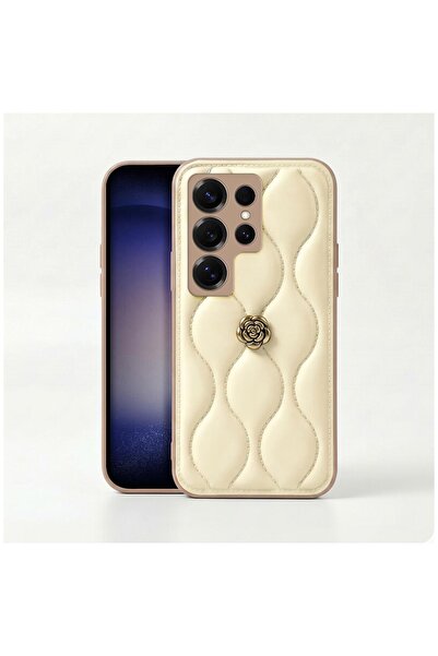 Zebana Samsung Galaxy S23 Ultra Uyumlu Kılıf Zebana Camellia Deri Kılıf Bej