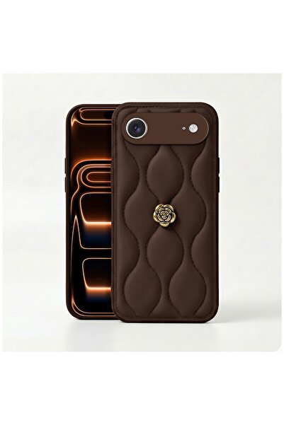 Zebana Apple iPhone 17 Air Uyumlu Kılıf Camellia Deri Kılıf Kahverengi
