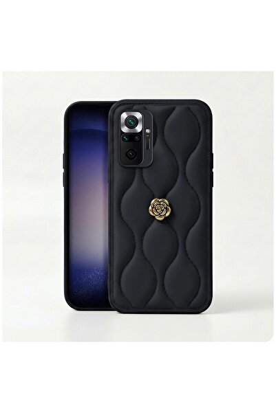 Zebana Xiaomi Redmi Note 10 Pro Uyumlu Kılıf Zebana Camellia Deri Kılıf Siyah