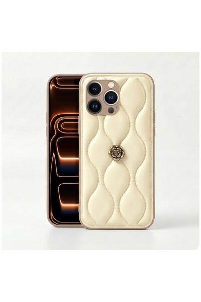 Zebana Apple iPhone 16 Pro Uyumlu Kılıf Zebana Camellia Deri Kılıf Bej