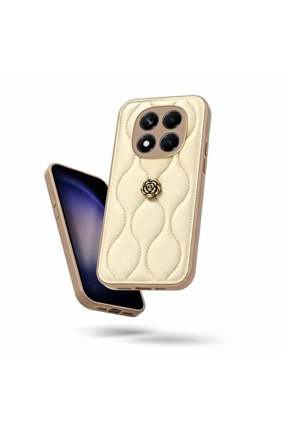 Zebana Xiaomi Redmi Note 14 Pro 5G Uyumlu Kılıf Zebana Camellia Deri Kılıf Bej