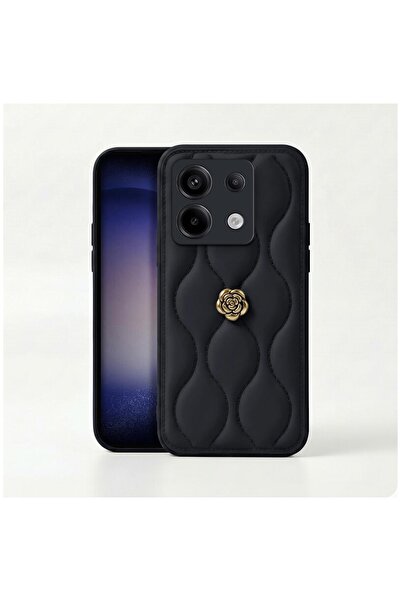 Pro Aksesuar Xiaomi Poco X6 Uyumlu Kılıf Çiçekli Dalgalı Deri Kılıf Siyah