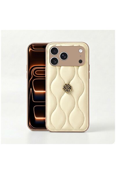 Zebana Apple iPhone 17 Pro Uyumlu Kılıf Camellia Deri Kılıf Bej