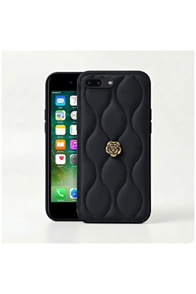 Zebana Apple iPhone 7 Plus Uyumlu Kılıf Camellia Deri Kılıf Siyah
