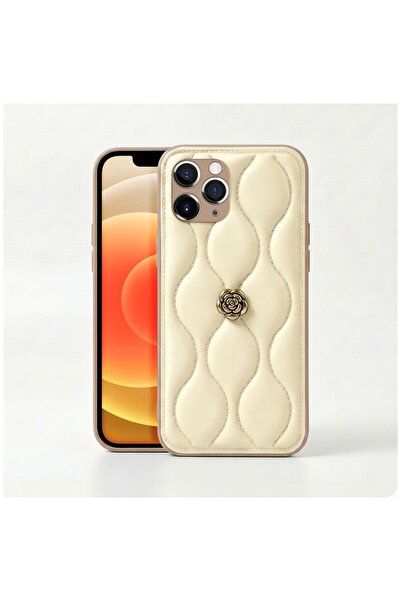 Zebana Apple iPhone 11 Pro Max Uyumlu Kılıf Zebana Camellia Deri Kılıf Bej