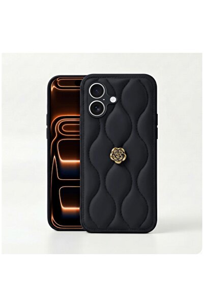 Zebana Apple iPhone 16 Plus Uyumlu Kılıf Zebana Camellia Deri Kılıf Siyah