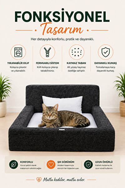 Dizanor SoftNest 3in1 Modüler Köpek Yatağı– Ortası Bombeli, Sünger Dolgulu, Anti - Slip Tabanlı ve Yastıklı Konfor Seti