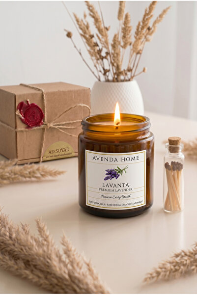 Avenda Home Lavanta Kokulu %100 Doğal Soya Aromaterapi Mum – Premium Amber Ca...