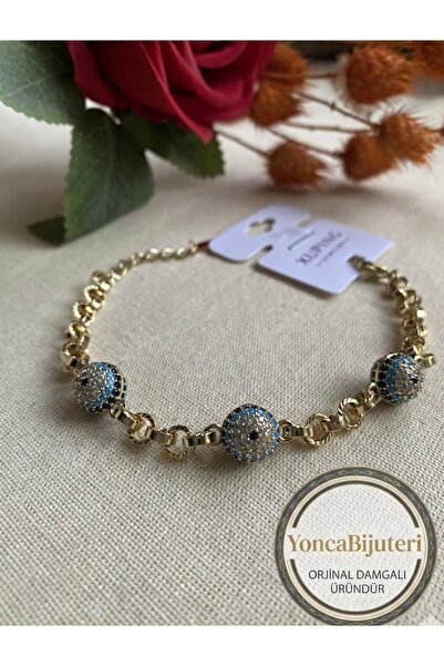 XUPING JEWELRY Xuping Nazar Boncuk Detaylı Kuyumcu İşçiliği Gold Kadın Bileklik