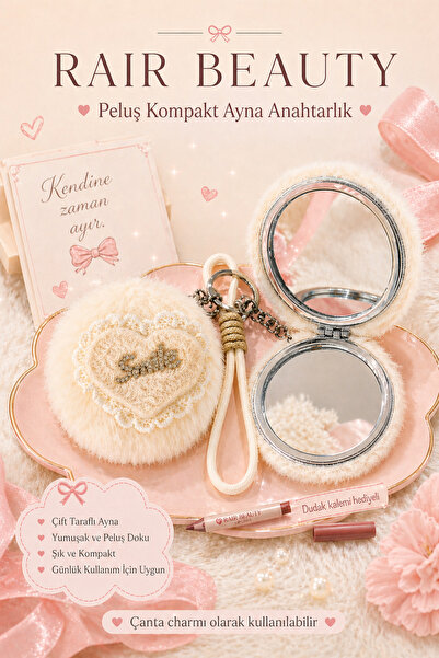 RAİR BEAUTY Peluş Çift Taraflı Anahtarlıklı Cep Aynası