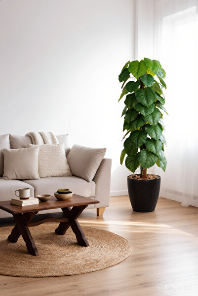 MARIA HOMES Artificial Heart Leaf Tree with with Pot – 195 cm Tall Indoor Dec...