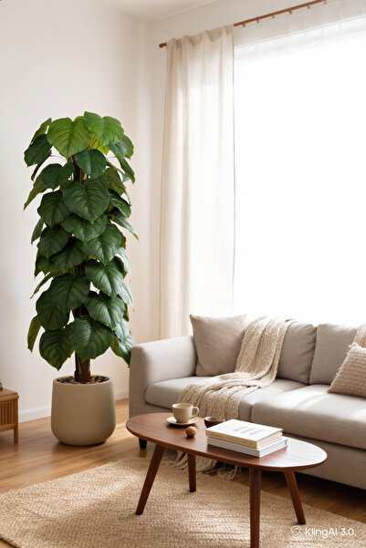 MARIA HOMES Artificial Heart Leaf Tree with with Pot – 195 cm Tall Indoor Dec...