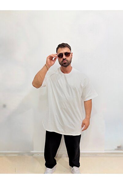 Bas Body FitnessWear Battal Size Crew Neck White Combed Cotton Plain Unprinted