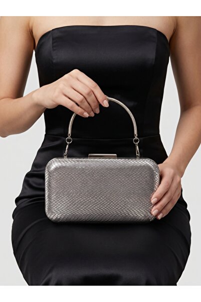 Biçanta Ανθρακί γκρι πλατίνα χρώματος λέιζερ μοτίβο φιδιού βραδινό φόρεμα τσά...