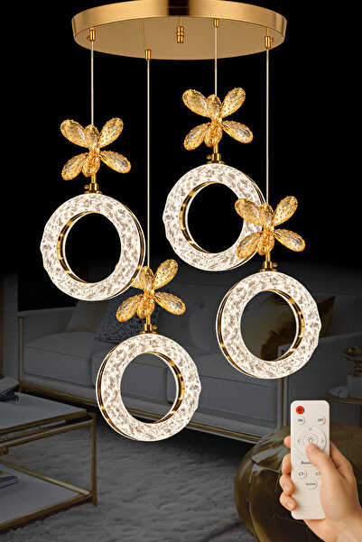 Luna Lighting Medusa Model 4 lü Gold Kaplama 3 RENK Kumandalı Salon Mutfak Ot...