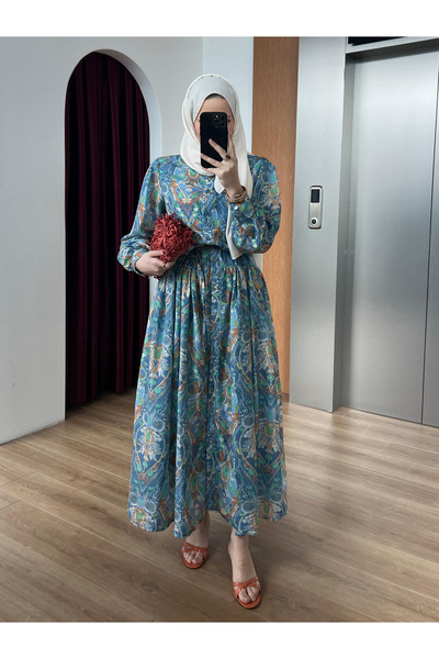 MODA S&S BZLİNE Cotton Lined Colorful Patterned Vintage Dress
