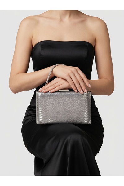 Biçanta Ανθρακί γκρι πλατίνα χρώματος λέιζερ μοτίβο φιδιού Γυναικείο βραδινό ...