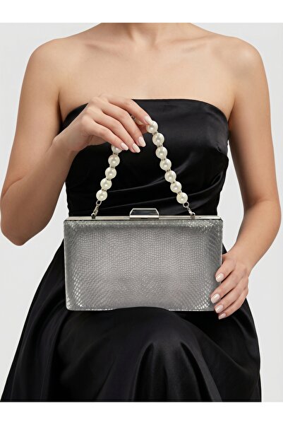 Biçanta Ανθρακί γκρι πλατίνα χρώματος λέιζερ μοτίβο φιδιού Γυναικείο βραδινό ...