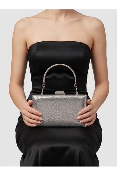 Biçanta Ανθρακί γκρι πλατίνα χρώματος λέιζερ μοτίβο φιδιού Γυναικείο βραδινό ...