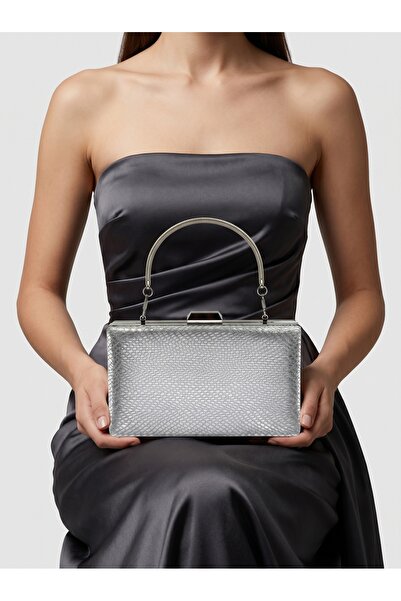 Biçanta Ασημί γκρι λαμέ χρώμα λέιζερ μοτίβο φιδιού Γυναικείο βραδινό φόρεμα Τ...