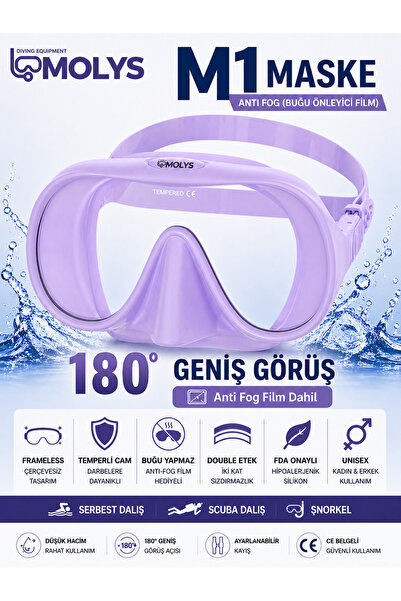 MOLYS M1 PROFESYONEL DALIŞ MASKESİ + ANTI FOG (BUĞU ÖNLEYİCİ FİLM) LİLA
