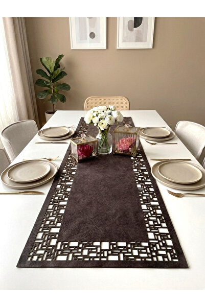 Ergüven Home Dark Brown (Venge) Suede Fabric Runner 40X140 cm Table Length - ...