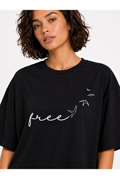 Lizbon Style Γυναικείο μπλουζάκι με στάμπα δωρεάν μεγέθους oversize, 100% βαμ...