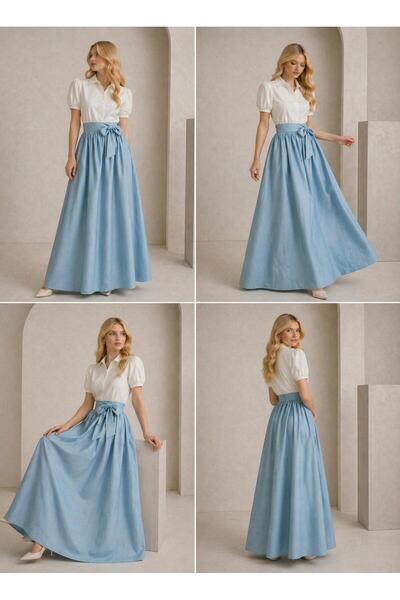 SERAVENZA COUTURE فستان قميص أنيق بأكمام قصيرة وحزام متنقل من ماكسي بوي COU-69