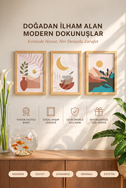 Yurudesign Maldiv Ahşap Çerçeveli 3'lü Tablo Uv Baskı 25*35 MV1-A