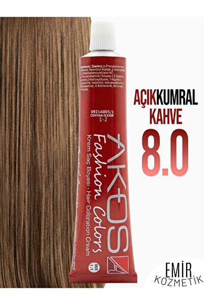 AKOS Yoğun Etkili Saç Boyası 60ml - Açık Kumral Kahve 8.0 + Pierra oksidan 60ml