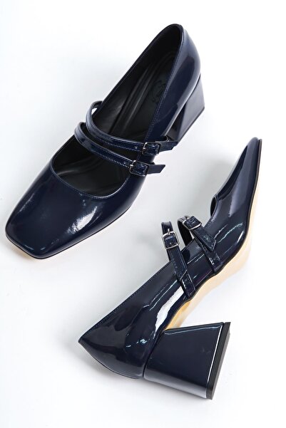 Modabuymus Παπούτσια Culia Navy Blue λουστρίνι Mary Jane με διπλή ταινία με τ...